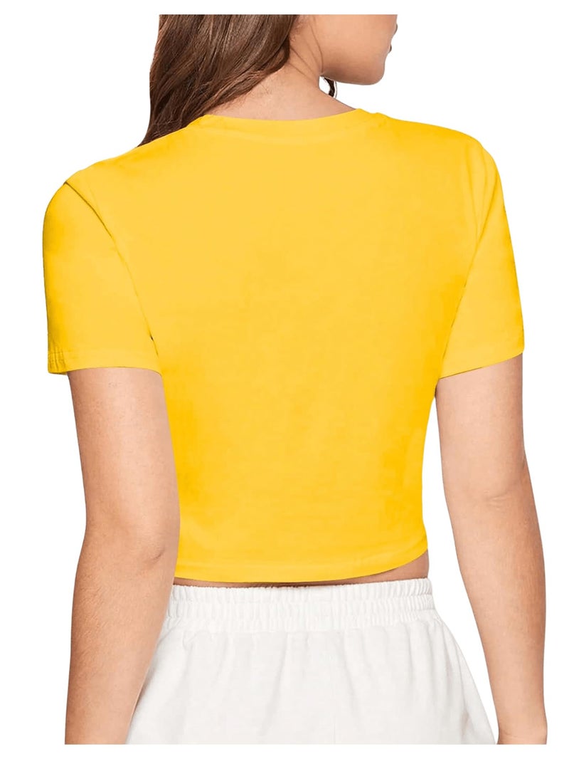 SweatyRocks Women's Casual Short Sleeve Crew Neck Basic Crop Top T Shirts Yellow M - Image 2